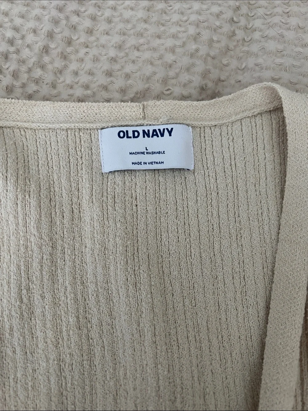 Old Navy Light Cream Ribbed V-Neck Button-Up Cardigan - Picture 2 of 6